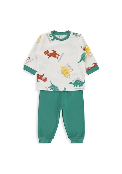 Civil Baby Dinozor Baskılı 6-18 Ay Pijama Takımı - Yeşil Koyu Yeşil