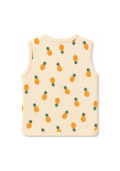 The Two Unisex Bebek Bej Ananas Desenli Örme Yelek 6-24 Ay Pamuk