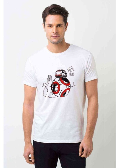 Star Wars Bb 8 Keçeli Baskılı Beyaz Erkek Tshirt