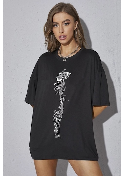 Unisex Butterfly Song Baskılı Tasarım Tshirt SIYAH