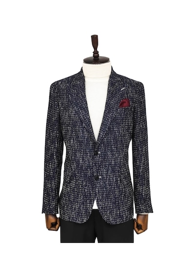 Wessi Desenli Slim Fit Spor Lacivert Erkek Ceket - Wessi Lacivert
