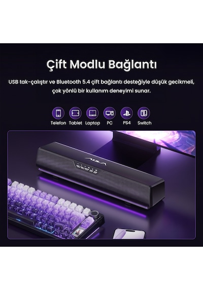 Aula Gs6 Pro 10w Rgb Bluetooth Usb Kablolu Soundbar Hoparlör Player Özellikli Speaker Siyah