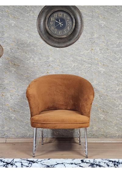 Zafir Tekli Teddy Krom Kaplama Telli Ayak Çay Seti Koltuk Tekli Berjer , Balkon, Salon, Ofis Kiremit