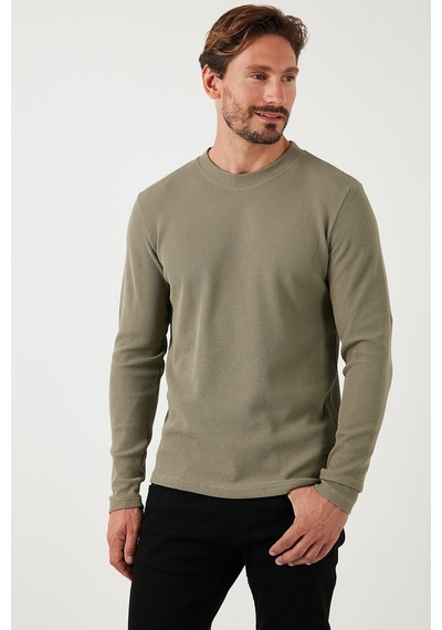 Buratti Pamuklu Bisiklet Yaka Slim Fit Basic Erkek Sweat 5905073 Vizon Yeşili