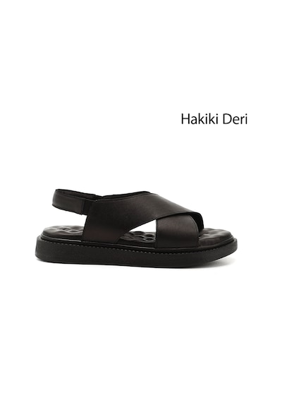 Gönderi(R) Gönderi R Siyah Çapraz Bantlı Dolgu Taban Hakiki Deri Comfort Sandalet Siyah