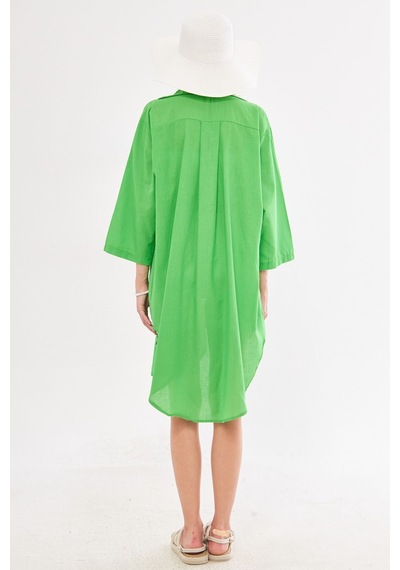 Armonika Kadın Yeşil Önden Bağlamalı İnce Keten Kumaş Midi Boy Kimono Gömlek Arm-24y001081 Armonika Kadın Yeşil Önden Bağlamalı İnce Keten Kumaş Midi Boy Kimono Gömlek Arm-24y001081