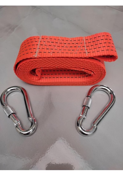 Çeki Halatı 3 Ton 5 M Çekme Halatı Kumaş 10 Mm Vidalı Metal Çengelli Karabinalı, Turuncu Kumaş Çeki Halatı,