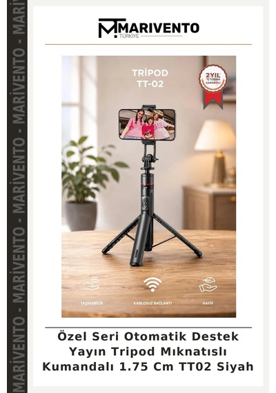 Özel Seri Otomatik Destek Yayın Tripod Mıknatıslı Kumandalı 1.75 Cm Tt02 Siyah