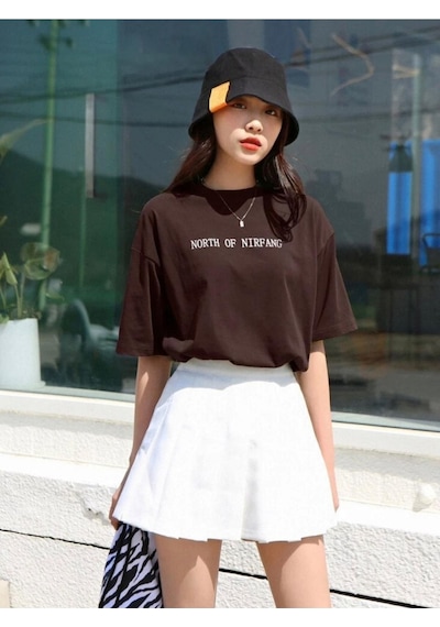 Unisex North Of Nirfang Tasarım Basklı Tshirt Kahverengi