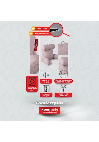 Xpermate TV Yastığı Kollu Okuma Yastığı Sırt Destek Yastığı Yatakta Oturma Kitap Okuma Yastığı Pembe