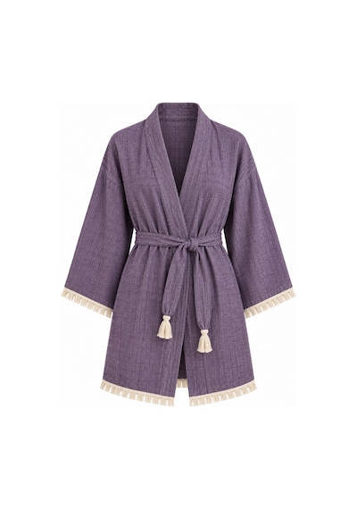 Kimono Müslin 2 Katlı Peştemal Bornoz Beden S-m - Mor