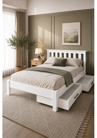 Shark New 4 Çekmeceli Çift Kişilik Mdf Karyola 120x200 Yatak Uyumlu - Beyaz Shark New 4 Çekmeceli Çift Kişilik Mdf Karyola 120x200 Yatak Uyumlu - Beyaz