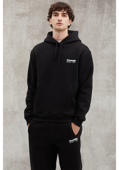 Grimelange Martel Erkek Yumuşacık Içi Polarlı Baskılı Regular Kordonlu Siyah Sweatshirt