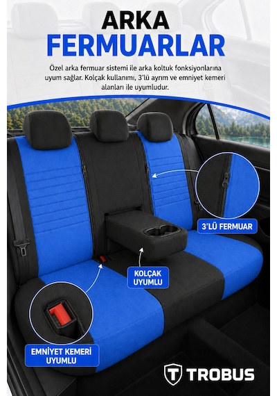 Fiat Albea 2002-2012 Araca Uyumlu Premium Tay Tüyü Koltuk Kılıfı Liona Serisi Mavi Siyah 04738924