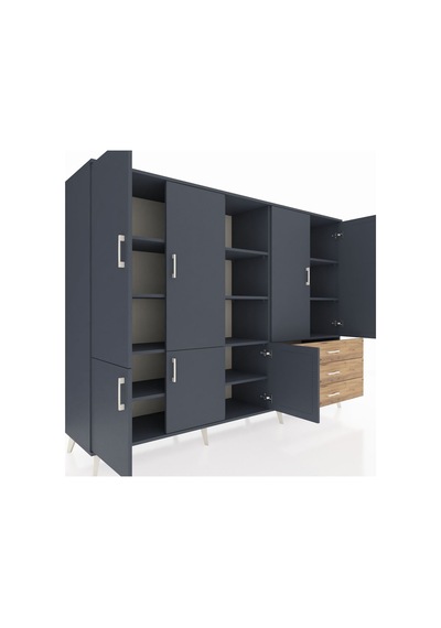 Hyperion Dolap 11 Raflı 3 Çekmeceli 7 Kapaklı 220x44x163 Antrasit-antrasit/çam Antrasıt/atlas Çam - Antrasıt