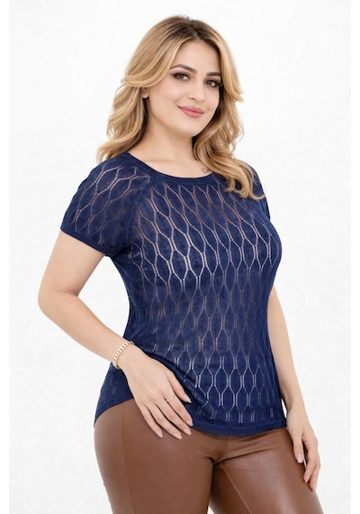 Kadın Triko Kısa Kol Bluz 12943 Bgl-st05309 Lacıvert