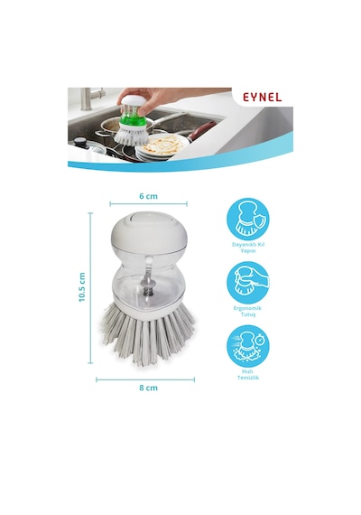 Eynel 1 Adet Deterjan Hazneli Bulaşık Fırçası, Pratik Kullanımlı Fırça Lavabo Temizleme Aparatı Çok Renkli
