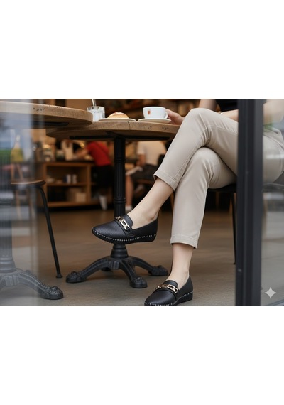 Kindep Asudes Toka Detaylı Comfort Kadın Babet Siyah Siyah