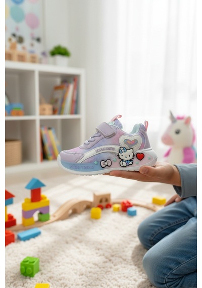 Enoch Hello Kitty Karakterli Kız Çocuk Spor Ayakkabı Cırtlı Lila - Beyaz