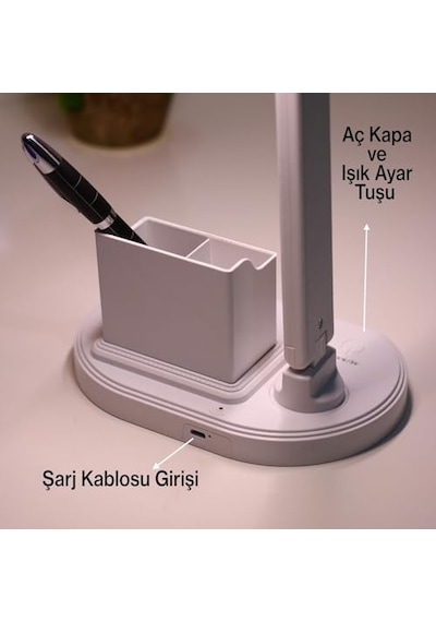 Badem10 Masa Lambası Şarjlı Gece Lambası 10w 3 Renk Telefon Tutucu Dokunmatik Kademeli Çalışma Okuma Işığı 10 Parça Siyah