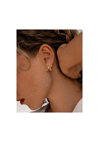 Pearl Collection Lily Pearl Gold İnci Çiçek Küpe Altın Altın