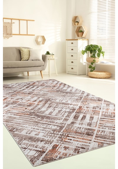 Raschel Carpet Kahve Emboss Desenli Kalın Yumuşak Kaymaz Özel Taban Halı Yolluk Kahverengi
