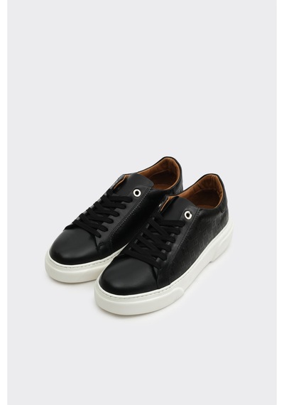 Derinet Hakiki Deri Desenli Kadın Sneaker Siyah Beyaz Siyah Beyaz