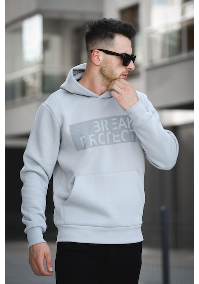 Oksit Break Üç İplik Şardonlu Baskılı Kapüşonlu Erkek Sweatshirt 001