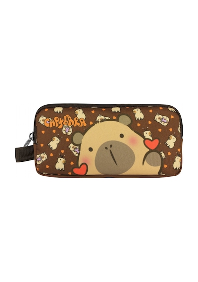 Capybara Erkek Çocuk İki Bölmeli Kalem Çantası - Kahverengi - 5211 Çok Renkli
