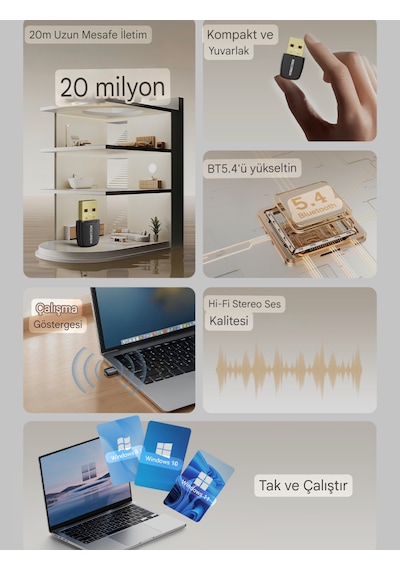 Rocoren Bluetooth Adaptör 5.4 Süper Hızlı Yüksek Performans