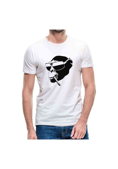 Tiryaki Şempanze Baskılı Beyaz Erkek Tshirt