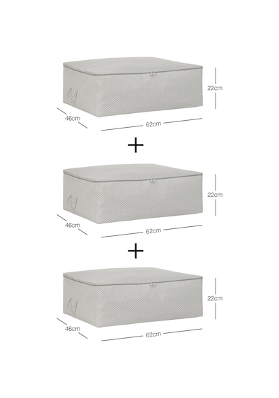 Ocean Home Textile 3'lü Büyük Boy Gri Balıksırtı Baza Altı Hurç Set 62 x 46 x 22 cm