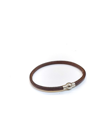 Dark Brown Minimal Koyu Kahverengi Deri & Altın Detaylı Erkek Bileklik-1396 Antrasit