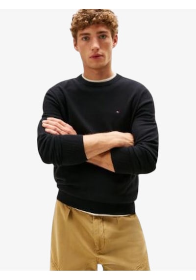 Tommy Hilfiger Pıma Org Ctn Cashmere Crew Neck Erkek Siyah Kazak - Mw0mw28046