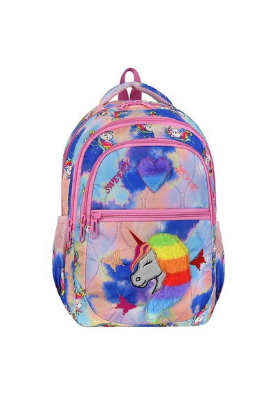 Unicorn Desenli 3 Lü Ortopedik Kız Okul Çantası Seti Okul Çantası+beslenme Çantası+kalemlik Koyu Purple