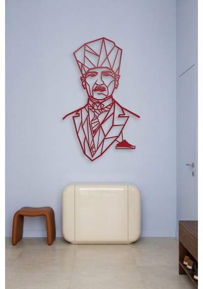Atatürk Çizgi Metal Duvar Tablosu - Duvar Sanatı - Duvar Dekoru - Kırmızı