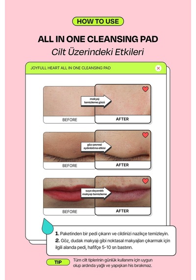 Edıtb Ağır Makyajı Bile Tek Seferde Çıkaran Yüz ve Makyaj Temizleme Pedi EDIT.B Joyfull Heart Pad 30'lu