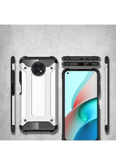 Noktaks - Xiaomi Uyumlu Xiaomi Redmi Note 9 5g - Kılıf Çift Katman Zırh Tank Crash Military Kapak - Gri