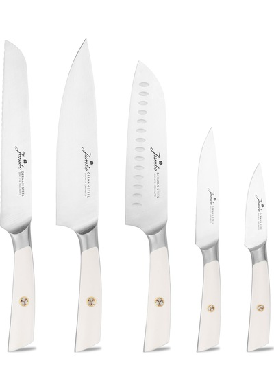 Jumbo Katana Standlı 6 Parça Beyaz Bıçak Seti Şeffaf