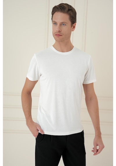 Efor Comfort Fit Bisiklet Yaka Modal Kısa Kol Casual Ekru Tişört Ts 895 Ekru