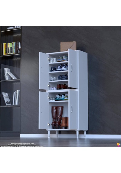 Efna Ayakkabılık - Kapaklı 4 Raf 6 Bölmeli Dar Alanlar İçin Çok Amaçlı Dolap 65 Cm Genişlik Beyaz Efna Ayakkabılık - Kapaklı 4 Raf 6 Bölmeli Dar Alanlar İçin Çok Amaçlı Dolap 65 Cm Genişlik Beyaz