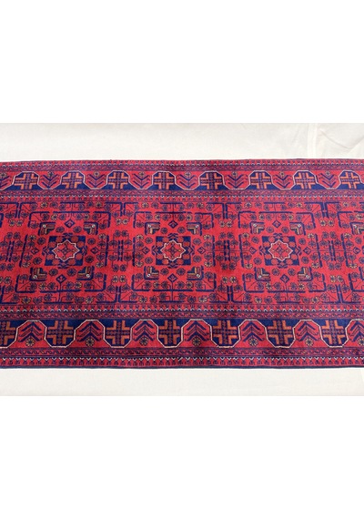 El Dokuma Yolluk Afgan Halı 100% Yün Kök Boya Elsanat Eserı Yildiz Desenlı Kırmızı