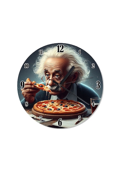 Pizza Yiyen Albert Einstein Akarlı Duvar Saati