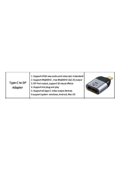 Pmr 8k Dp1.4 Type C Displayport Çevirici Adaptör