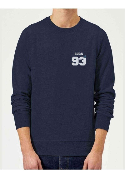 Bts Suga 93 Baskılı Indigo Mavi Lacivert Erkek Örme Sweatshirt