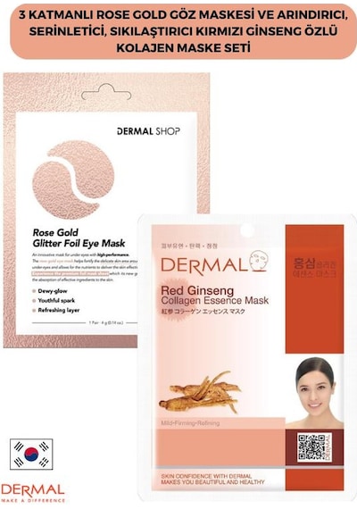 Dermal 3 Katmanlı Rose Gold Göz Maskesi + Kırmızı Ginseng Özlü Kolajen Maskesi