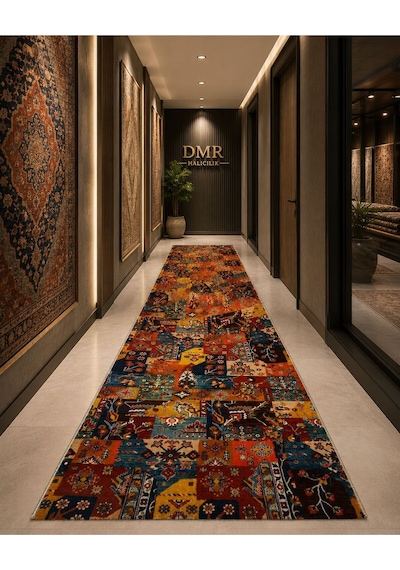 Dmr Halıcılık Klim Desenli Otantik Renkli Modern Kaymaz Taban Salon Hol, Koridor Mutfak Yıkanabilir Jel Kesme Yolluk Kirmizi