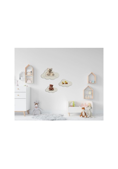 Tiny Wonders 3'lü Beyaz Dekoratif Bulut Çocuk Odası Duvar Rafı Mdf Beyaz Beyaz