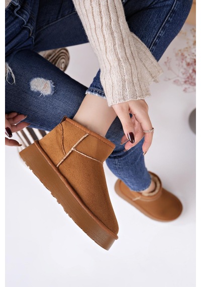 Nesilshoes Nesil Shoes Ypr 8391 Taba Süet İçi Kürklü Su İtici Kadın Bot