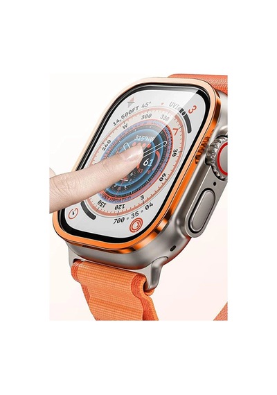 Apple Watch Uyumlu   Ultra 49mm Alüminyum Kasa Cam Ekran Koruyucu - Turuncu